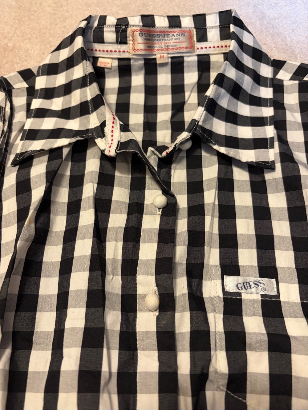 Guess Black & White Gingham Tie-Front Sleeveless Top - Picture 2 of 5